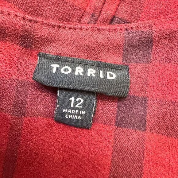 Torrid Brushed Plaid Skater Dress Faux Suede Red Burgundy Black Size 12 - Picture 3 of 5